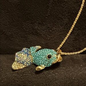 Betsey Johnson Gold and Blue Fish Pendant Necklace